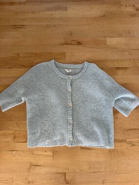 Aerie Light Gray Short-Sleeve Button-Up Knit Cardigan